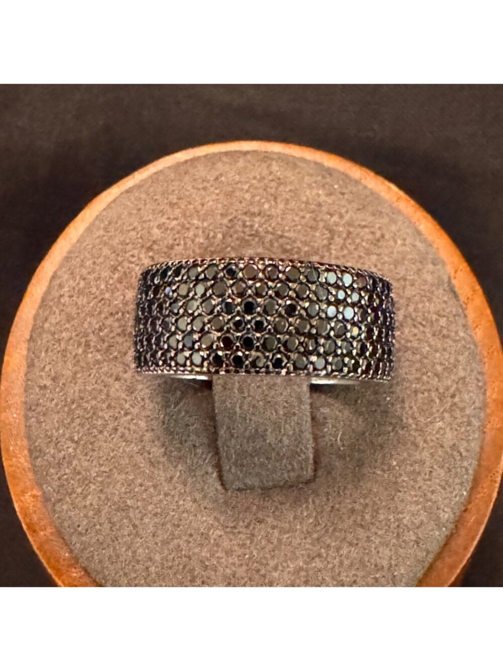 Sterling Silver 925 Black Cubic Zirconia Wide Band 8.1mm Ring Size 5.75